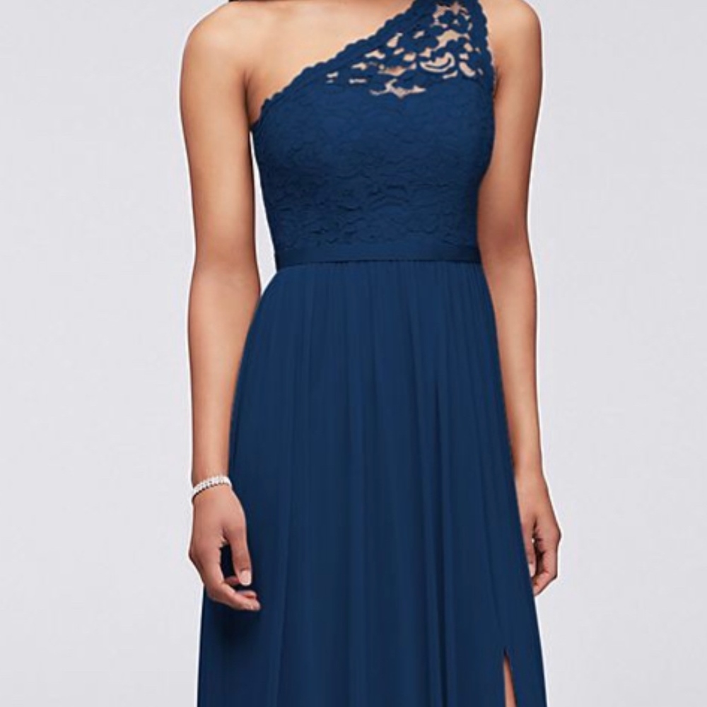 David’s Bridal Long Lace Bridesmaid Dress